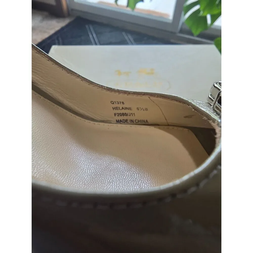 Coach Helaine Patent Leather Peep Toe Pumps Taupe Gray Heels Size 6.5B - Picture 6 of 8
